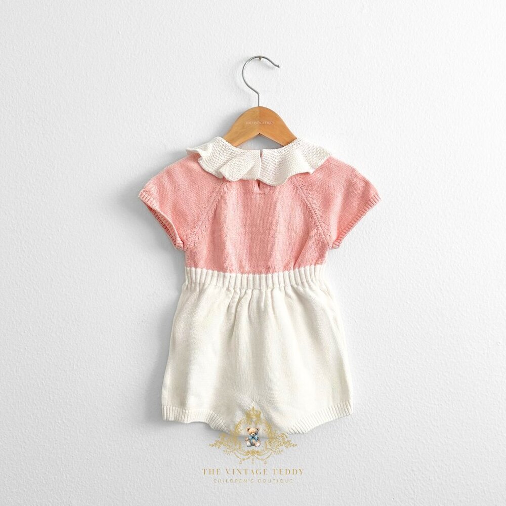 NWT Lovely Girls Knitted One-piece Bodysuits Romper Pink & White Pom Pom 6-9M - Picture 3 of 4